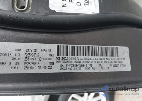 2017 Dodge Journey Sxt z USA, uszkodzony, nr VIN 3C4PDCBG9HT530643